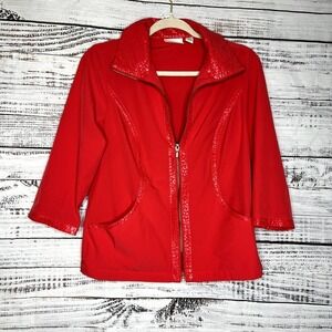 Chicos Red Orange Leopard Print Trim Lightweight Jacket Small